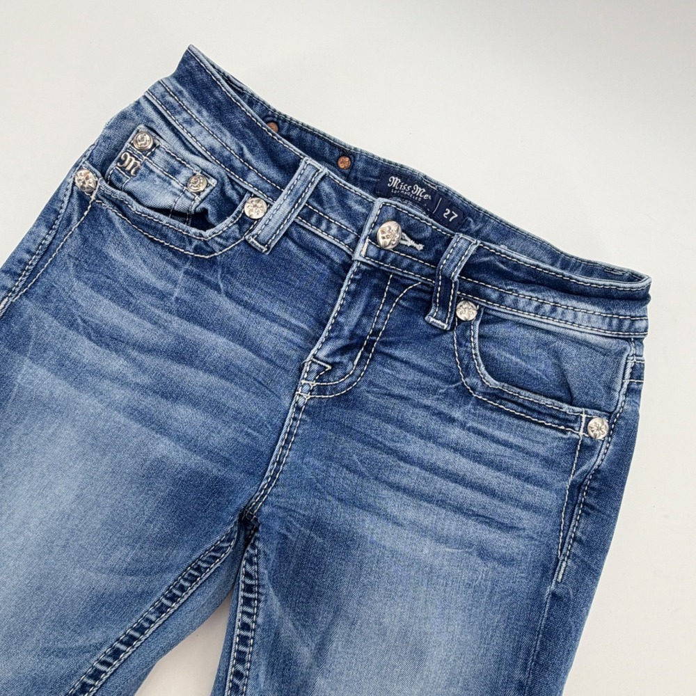 Miss‎ Me Low Rise Bootcut Jeans 27 Blue Denim Fleur De Lis L3866B Womens Y2K